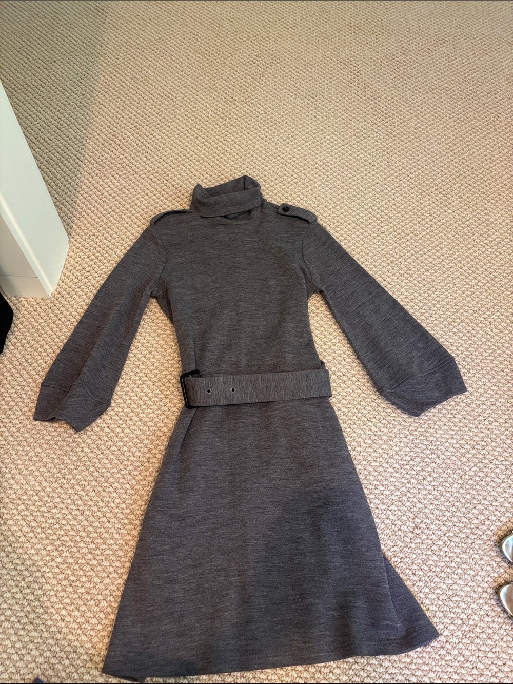Burberry Charcoal Gray Knit Turtleneck Belted Dress